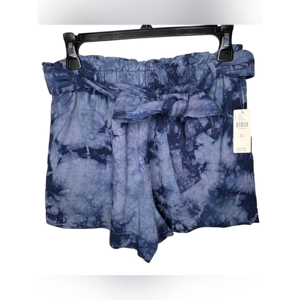 New Anthropologie Cloth & Stone Tie-Dye Blue Paperbag Waist Shorts Tie Belt